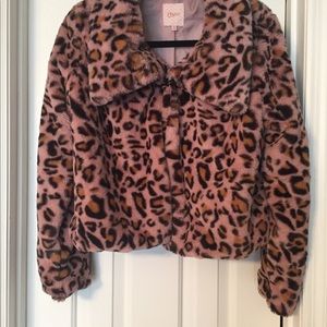 Candie’s Pink and Leopard Print Faux Fur Jacket